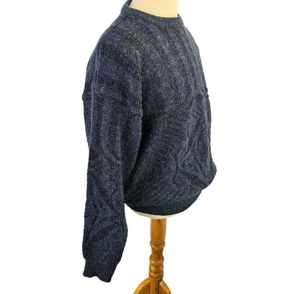 Spettro 80s Wool Knit Crewneck Sweater Mens M Drop Shoulder Blue Pullover - Picture 3 of 11